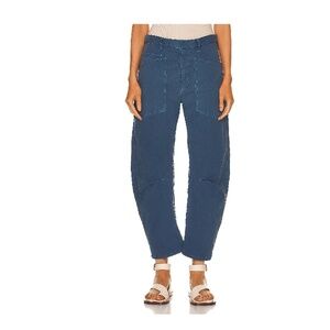 Nili Lotan Shon Pant size 6 Teal Blue barrel leg cotton twill